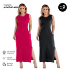 Vestido Midi em Tecido de Algodão Confortável Zero Transparência -COMPRE 1 LEVE 2
