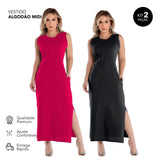 Vestido Midi em Tecido de Algodão Confortável Zero Transparência -COMPRE 1 LEVE 2