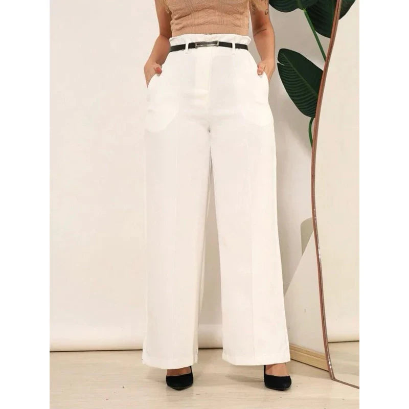 calça feminina alfaiataria pantalona com cinto moda elegante fashion