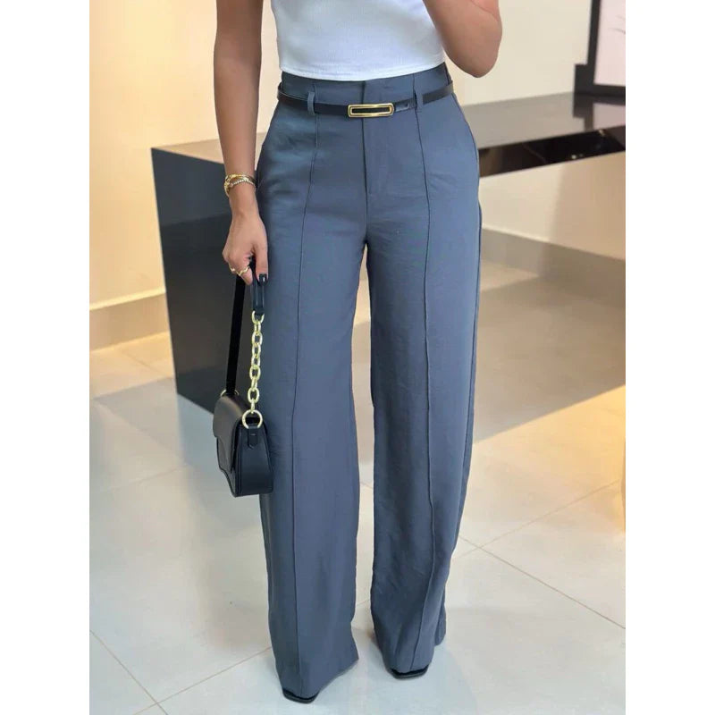 calça feminina alfaiataria pantalona com cinto moda elegante fashion