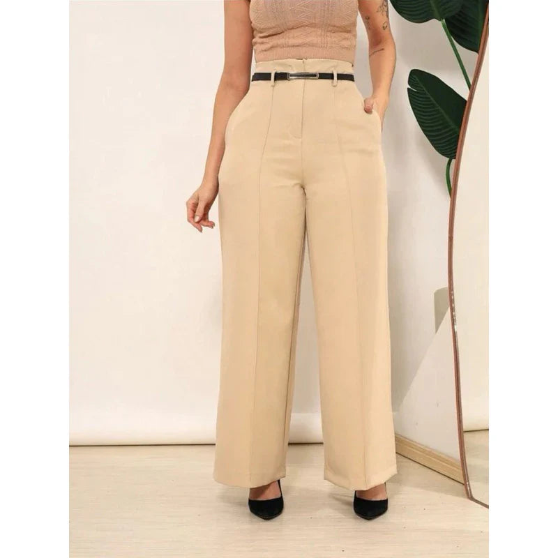 calça feminina alfaiataria pantalona com cinto moda elegante fashion