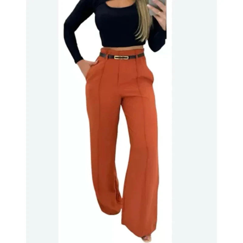 calça feminina alfaiataria pantalona com cinto moda elegante fashion