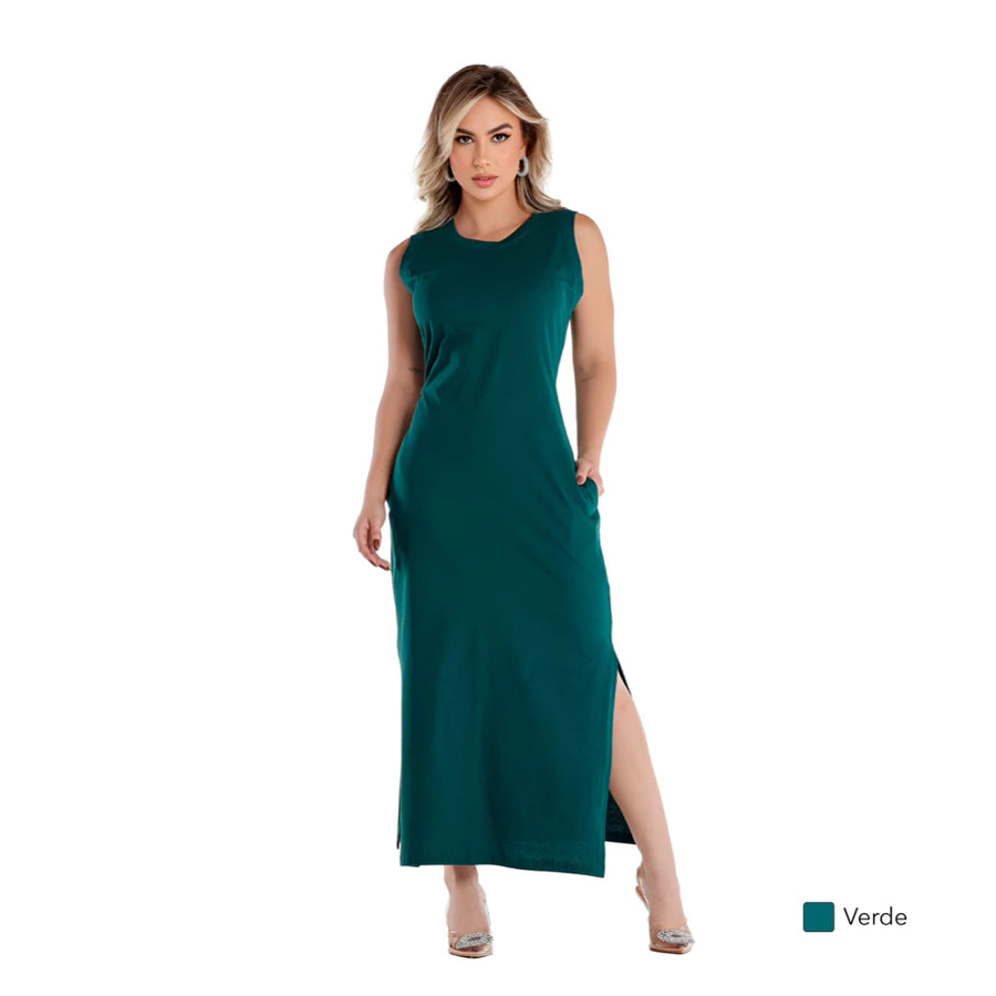 Vestido Midi em Tecido de Algodão Confortável Zero Transparência -COMPRE 1 LEVE 2