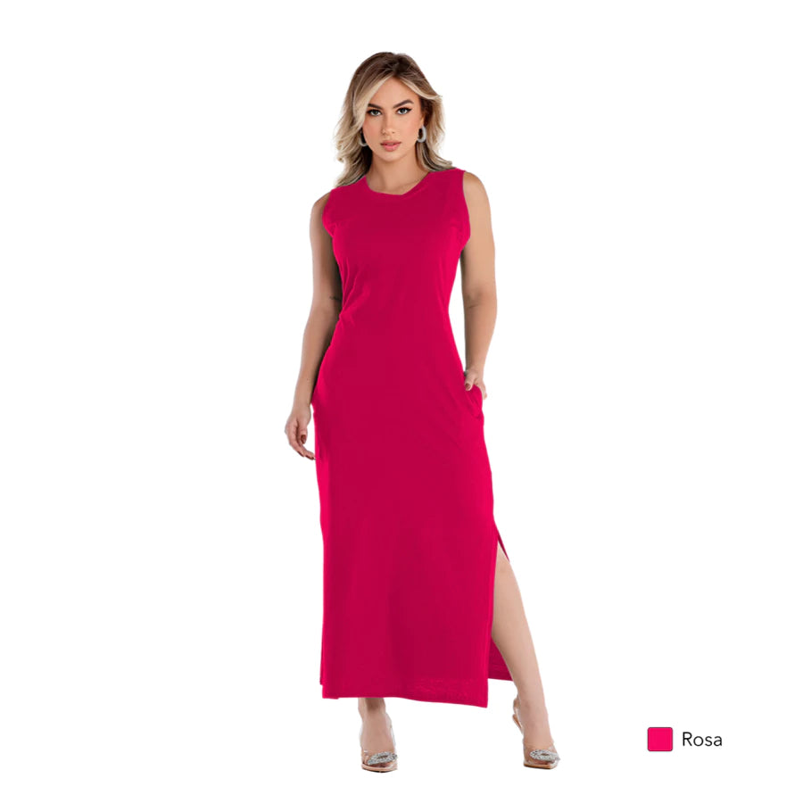 Vestido Midi em Tecido de Algodão Confortável Zero Transparência -COMPRE 1 LEVE 2